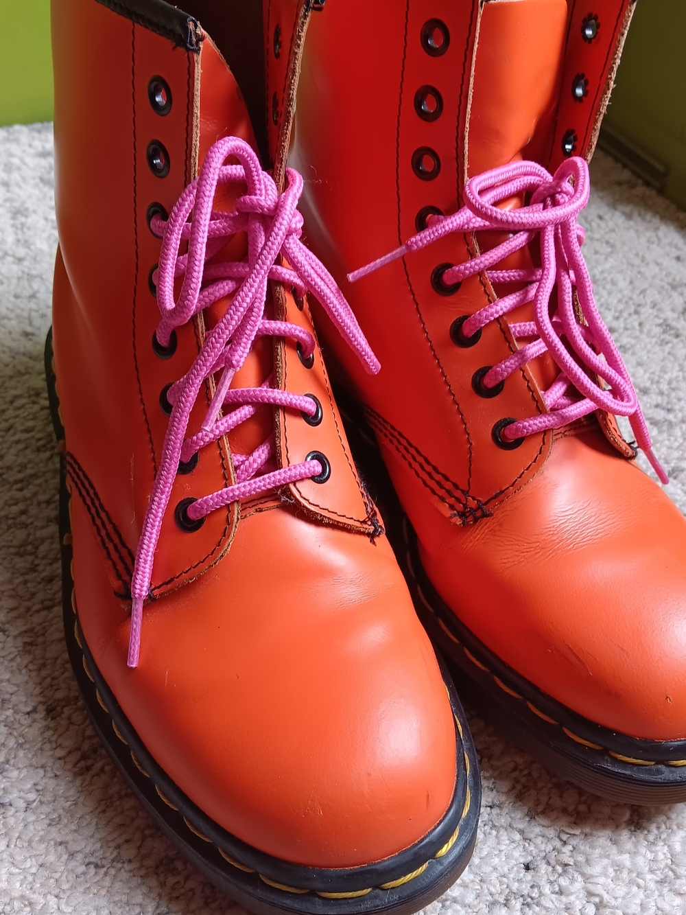 Dr. Martens Orange Lace-Up Boots with Pink Laces